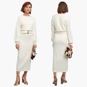 DOLAN Long-Sleeve Jacqueline Belted Midaxi Pencil Dress (Ivory | Size S)
